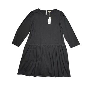 Lilla P Wide Sleeve Peplum Dress Womens XL NWT‎ Black Pockets Comfy Minimalist